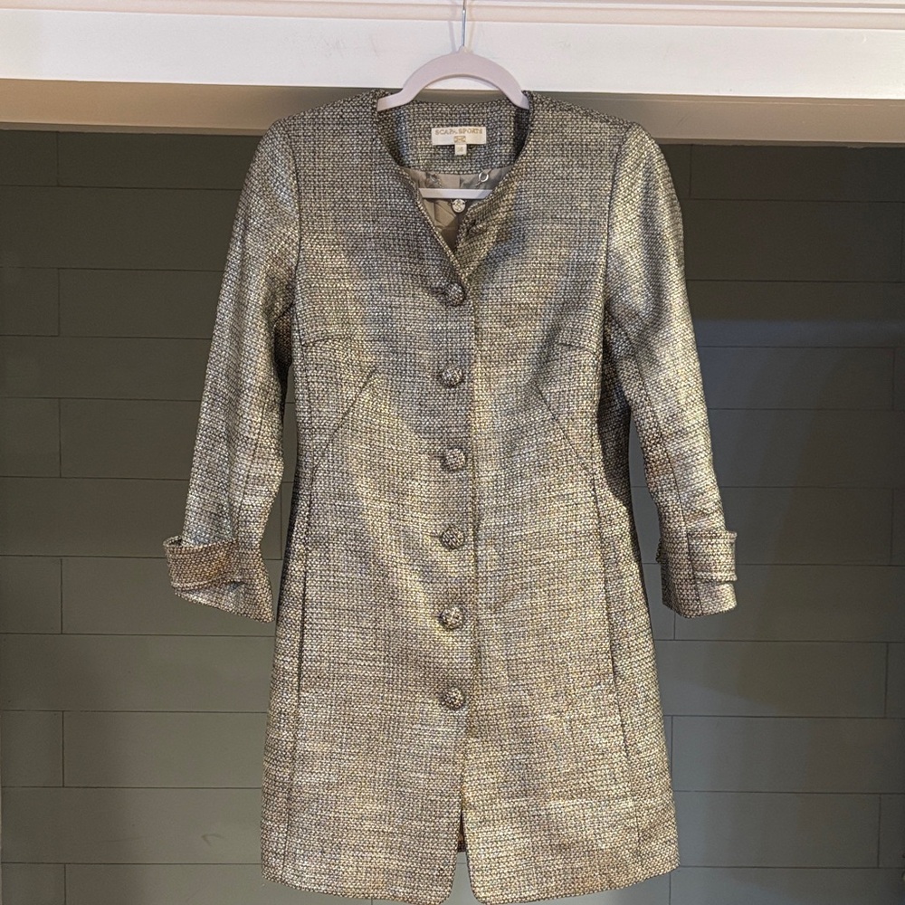 Metallic‎ Tweed Longline Blazer Jacket in Gold